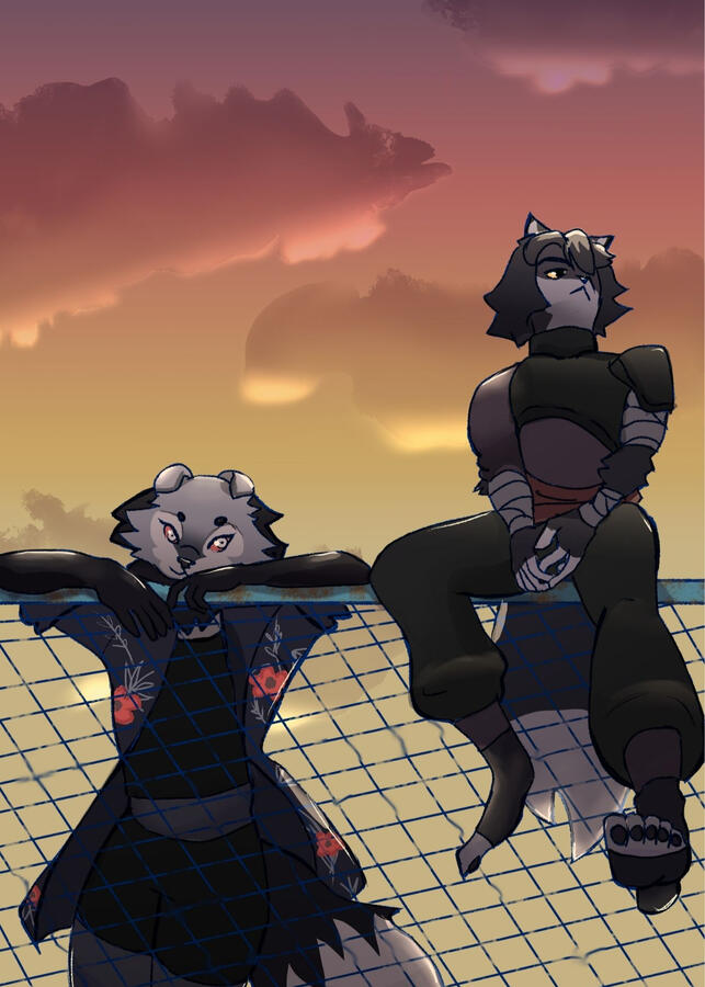 Cat characters on fence